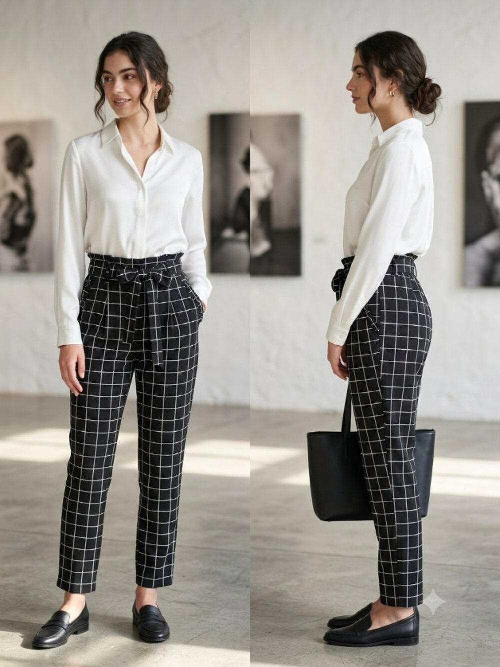 SOHO Apparel Black White Ruffled Waist & Pocket Edge Trousers - Size S